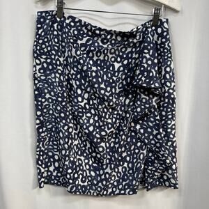 Max Mara Eliadi Ruffle Blue Geometric Print 100% Silk Pencil Mini Skirt NWOT 12